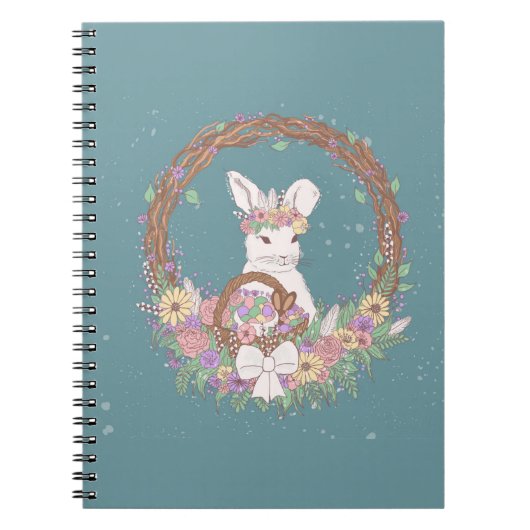 Pasen Bunny Floral Wreath Notitieboek (Voorkant)
