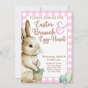 Pasen Bunny Gingham Easter Brunch & Egg Hunt Pink Kaart