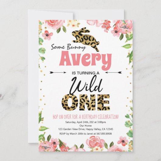 Pasen Bunny Girl eerste uitnodiging voor roze avon (Voorkant)