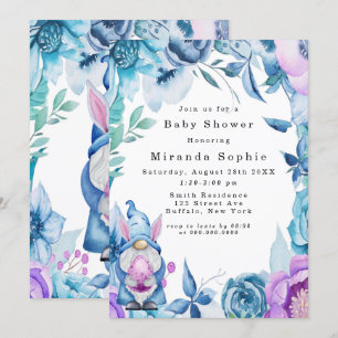 Pasen Bunny Gnome Paars Blue Peony Baby shower Kaart