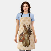 Pasen Bunny Gold Flowers op perzikSchort Schort (Gedragen)