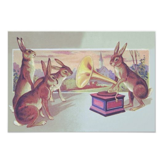 Pasen Bunny Gramophone Phonograph Foto Afdruk (Voorkant)