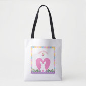 Pasen Bunny in een hart met bloemen Canvas tas (Voorkant)