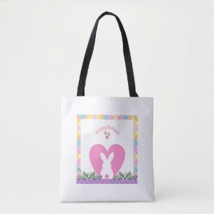 Pasen Bunny in een hart met bloemen Canvas tas