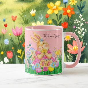 Pasen Bunny in roze lentesbloemen Gift Mok