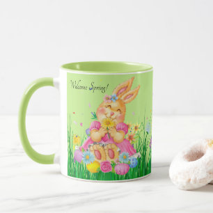 Pasen Bunny in roze lentesbloemen Gift Mok