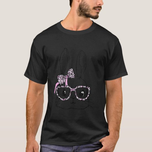 Pasen Bunny Leopard Bow Stropdas Glasbril Paasdag T-shirt (Voorkant)