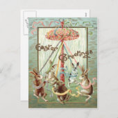 Pasen Bunny Maypole Dance Ribbon Feestdagenkaart (Voorkant / Achterkant)