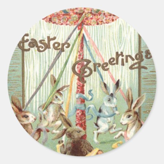 Pasen Bunny Maypole Dance Ribbon Ronde Sticker (Voorkant)