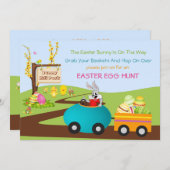 Pasen Bunny met Egg Cart Kaart (Voorkant / Achterkant)