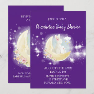 Pasen Bunny Moon Stars Paars Girl Baby shower Kaart