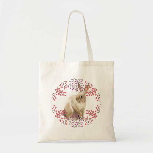 Pasen Bunny paarse florale Tote Bag (Voorkant)