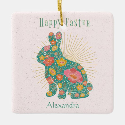 Pasen Bunny pasta Aangepaste Floral Keramisch Ornament (Voorkant)