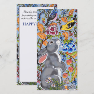 Pasen Bunny Rabbit Bird Colorful Floral Feestdagenkaart