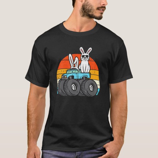 Pasen Bunny Rabbit Monster Trucks Retro Boys Kinde T-shirt (Voorkant)