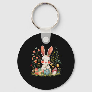 Pasen Bunny Rabbit Women Happy Bunny Flower Graph Sleutelhanger