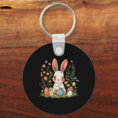 Pasen Bunny Rabbit Women Happy Bunny Flower Graph Sleutelhanger (Voorkant)