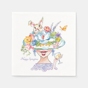 Pasen Bunny Spring Bonnet Lady Napkins Servet