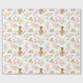 Pasen Bunny Spring Floral Cadeaupapier (Vlak)
