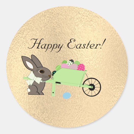 Pasen Bunny w Wheelbarrow Ronde Sticker (Voorkant)