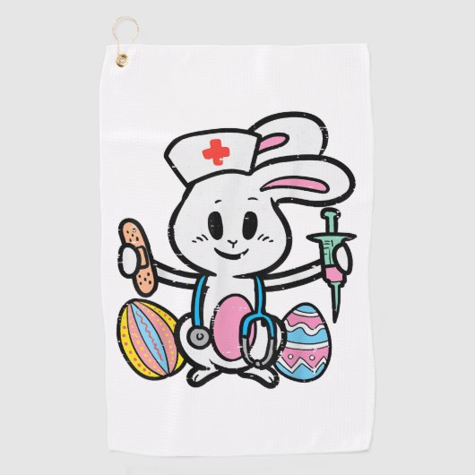 Pasen Bunny Zurse Stethoscope Cute Rabbit Scrub Golfhanddoek (Voorkant)