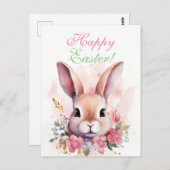 Pasen Charmant Roze Schattige Konijntje Briefkaart (Voorkant / Achterkant)