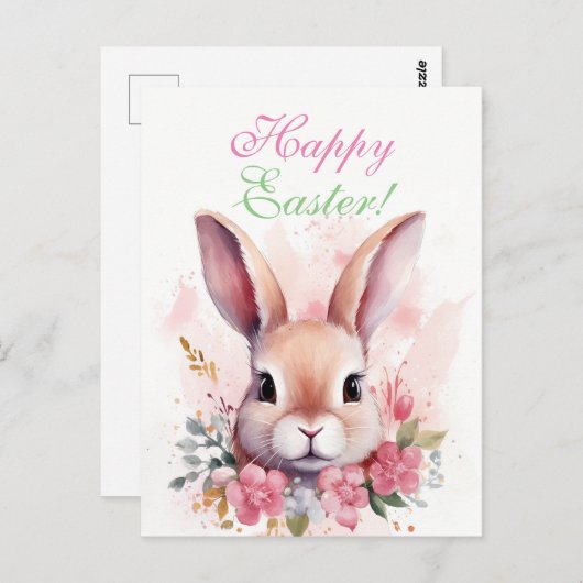 Pasen Charmant Roze Schattige Konijntje Briefkaart (Voorkant / Achterkant)