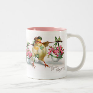Pasen Chick en Bloemen Tweekleurige Koffiemok
