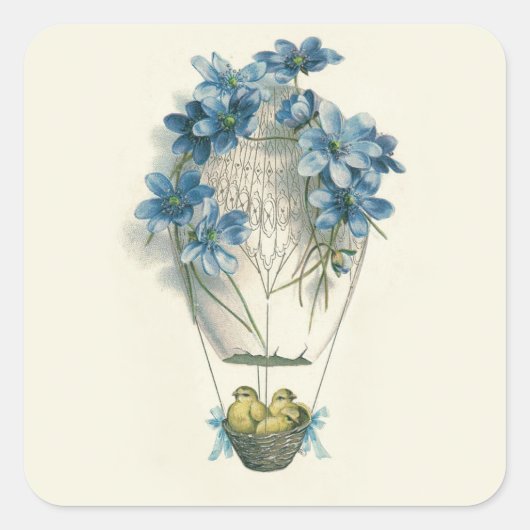 Pasen Chick Hete Luchtballon Ei Vierkante Sticker (Voorkant)