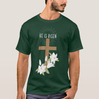 Pasen Christelijk Hij is Risen Jesus Happy Cross F T-shirt