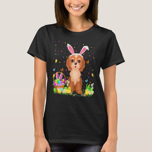 Pasen Cockapoo Dog Bunny Egg Hunting Cockapoo Eas T-shirt (Voorkant)