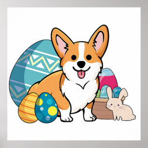 Pasen: Corgi Dog Cute Cartoon Style Paaseieren, B Poster