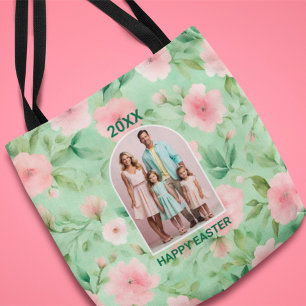 Pasen Custom Foto Pastel Roze & Groene Bloemen Draagtas
