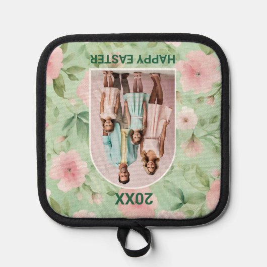 Pasen Custom Foto Pastel Roze & Groene Bloemen Pannenlap (Voorkant)