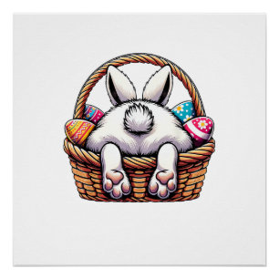 Pasen Cute Bunny Mand Basket Jagen op Chocolade Ei Perfect Poster