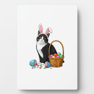 Pasen Dag Kat Konijn Oren Eieren Grafisch Mannen V Fotoplaat