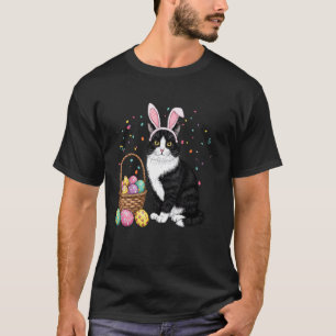 Pasen Dag Kat Konijn Oren Eieren Grafisch Mannen V T-shirt
