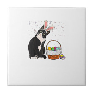 Pasen Dag Kat Konijn Oren Eieren Shirt Mannen Vrou Tegeltje
