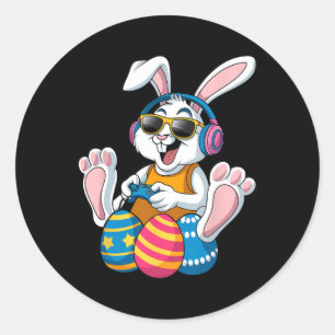 Pasen Dag Konijn Gamer Grappige Videogames Jongens Ronde Sticker