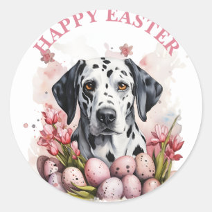 Pasen Dalmatische Chocolade Eieren en Bloemen - Ronde Sticker