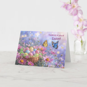 Pasen Denk aan Jou Mooie Bloemen Mand Eieren Kaart
