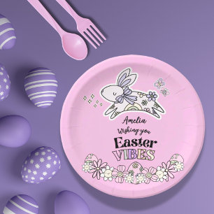 Pasen Dessert Papieren Borden – Retro Hippie Konij Bordje