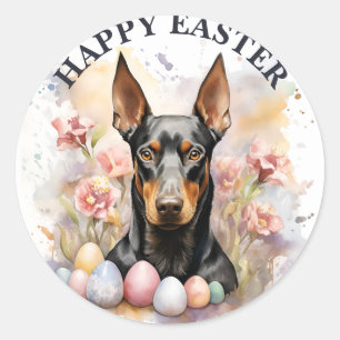 Pasen Doberman Chocolade Eieren en Bloemen - Ronde Sticker