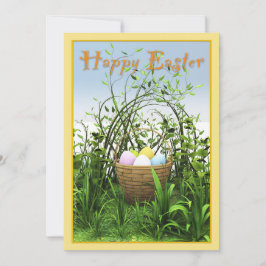 Pasen - Een mand met eieren in de wei Aankondiging