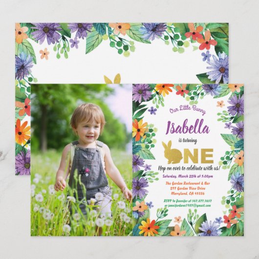 Pasen eerste verjaardagsfeest foto uitnodiging (Voorkant / Achterkant)