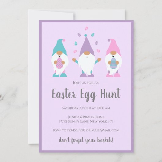 Pasen Egg Hunt Gnomes Paars Kaart (Voorkant)