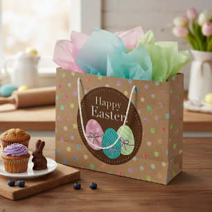 Pasen Eieren Stippen Op Nep Kraft Papier Large Cadeautasje
