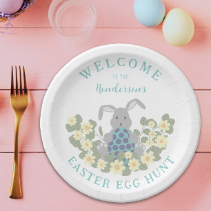 Pasen Eierenjacht Brunch Schattig Konijn Bloemen A Papieren Bordje
