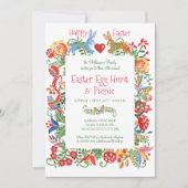 Pasen Folk Floral Konijn Gingham Ei Hunt Kaart (Voorkant)