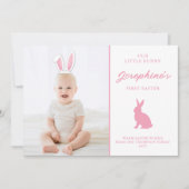 Pasen-foto kaart voor baby's 1e met roze konijneno (Voorkant)